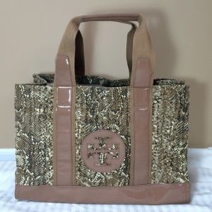 Tory Burch Snakeskin Camo Canvas & Patent Tote